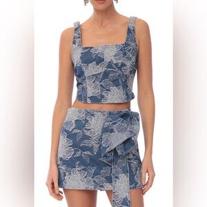 Avec Les Filles / Denim Floral Two Piece Set / Blue